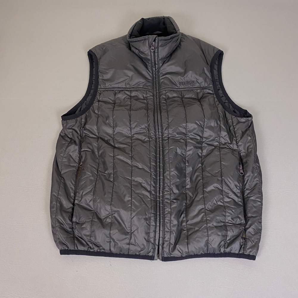 Filson Quilted Puffer Vest Gray Men's Size Medium PrimaLoft Full Zip Mock Neck